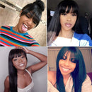 UNice Transparent Lace Front Straight Human Hair Wig With Bangs, Mongolian Virgin Hair Glueless Lace Frontal Wig Pre Plucked for Black Women 150% Density (18 inch, Natural Color) UNICE Store
