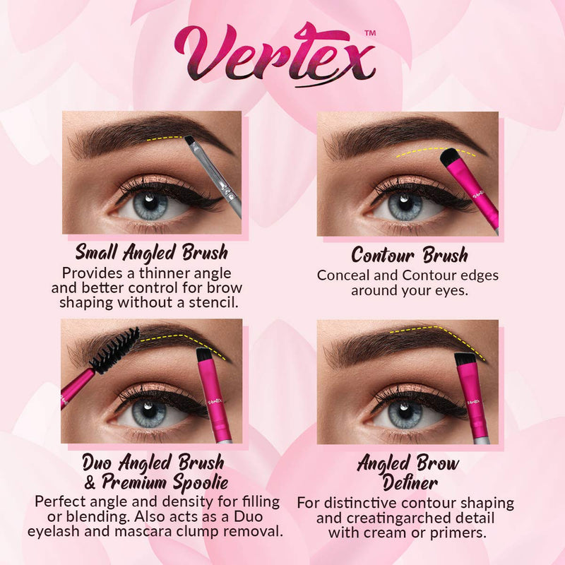 Eyebrow Brush Kit Thin Angled - Eye Brow Concealer Contour Brush to Shape and Conceal Eyes Duo Spoolie Brushes Firm Bristles Definer for Filling Pomade Gel | Defining Arches Winged Eyeliner Stencil Vertex