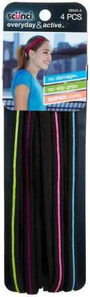 Scunci Everyday and Active No Slip Grip Contrast Silicone Headwraps,4 ct Scunci