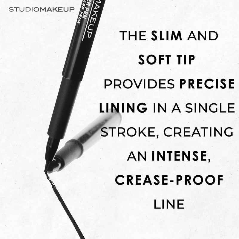 STUDIOMAKEUP Line Styler Pen – Smudge Proof & Waterproof Blackest Black Liquid Eyeliner Pen w/ Flexible Felt Tip - Long Lasting Sharp Line Eyeliner Pen Safe For Sensitive Eyes – Blackest Eyeliner Waterproof Studiomakeup