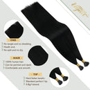Ugeat I Tip Hair Extensions Human Hair 20Inch Jet Black Remy I Tip Hair Extensions Human Hair