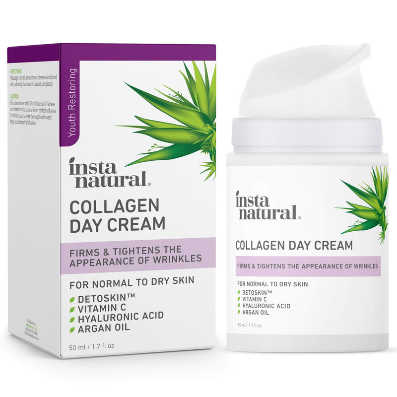 Collagen Face Cream - Anti Aging Daytime Facial Moisturizer - Firming & Tightening Wrinkle Care - Youthful Skin Hydrating Lotion - Pore Minimizer - Counteracts Blue Light - Hyaluronic Acid & Vitamin C InstaNatural