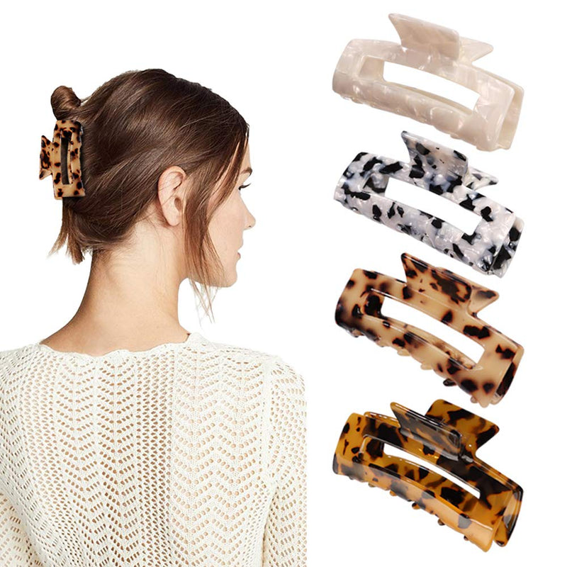 MagicSky 4PCS Hair Claw Clips, Acrylic Hair Banana Barrettes, Celluloid French Butterfly Jaw Clips,Tortoise Shell Grip Pin Teeth Clamp -Leopard print Stylish Hair Accessories for Women Girls,Long Size Magicsky