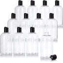 16 oz / 500 ml Clear Plastic PET Boston Round Bottle (BPA Free) with (12 pack, Black Disc Cap) JUVITUS