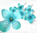 Small Turquoise Blue Hydrangea Cluster Hair Flowers- Set of 6 Hair Flowers