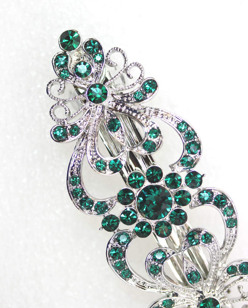 Faship Gorgeous Green Crystal Hearts And Floral Hair Barrette Faship