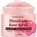 Himalayan Salt Body Scrub with Collagen and Stem Cells 12 oz - Exfoliating Salt Scrub for Cellulite - Deep Cleansing for Acne, Scars, Wrinkles - Moisturizes Skin MYSTÉRE BEAUTÉ
