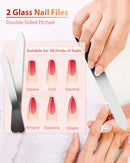 Glass Nail File and Nail Shiner, 4PC Crystal Nail File and Nano Glass Nail Buffer, Premium Set with Case, Professional Manicure Tool Fingernail Czech File for Natural Nail, Gift for Women and Girls HealPure