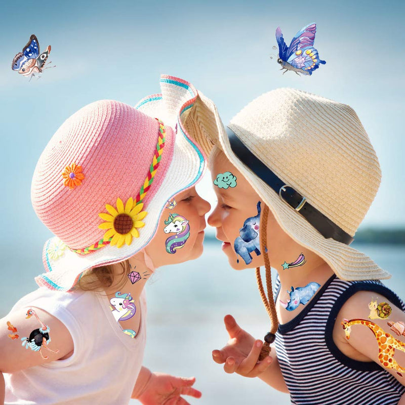 Temporary Tattoos for Kids, Christmas Birthday Party Supplies Unicorn Mermaid Butterflies Dinosaur Fake Tattoo Stickers Art(6 Sheets) AIDFSIP