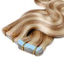20 Inch Remy Tape in Hair Extensions Wavy Human Hair Highlight Body Wave 40pcs 100g Hair Seamless Skin Weft Glue in Human Hairpieces 2 Tones Balayage