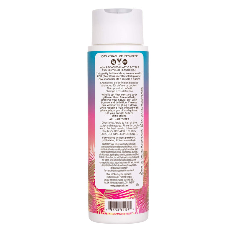 Pacifica Beauty, Pineapple Curls Curl Enhancing Natural Shampoo, For Curly, Coily, & Textured Hair Types, Fresh Pineapple Scent, Hyaluronic Acid + Argan Oil, Silicone Free, Vegan + Cruelty Free PACIFICA