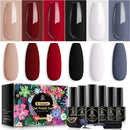 Gel Nail Polish Set Basic, Black White Red Grey Brown Easy to Match Classic 6 Colors Starter Kit, Soak Off Long Lasting Nail Art Business Office Manicure Holiday Gift for Women Girls 5ml by MEFA MEFA