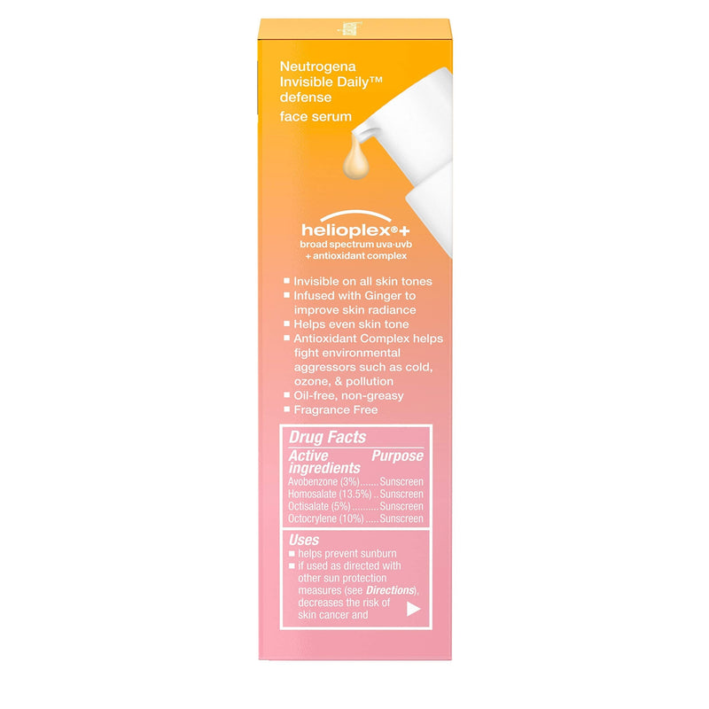 Neutrogena Invisible Daily Defense Face Serum with Broad Spectrum SPF 60+ to Help Even Skin Tone, Oil-Free, Non-Greasy, Antioxidant Complex for Environmental Aggressors, 1.7 fl. Oz Neutrogena