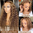 CYNOSURE 13x4 Curly Honey Blond Ombre Color Highlight Lace Front Human Hair Wigs for Women Invisible Pre Plucked (18 Inch, Highlight) CYNOSURE