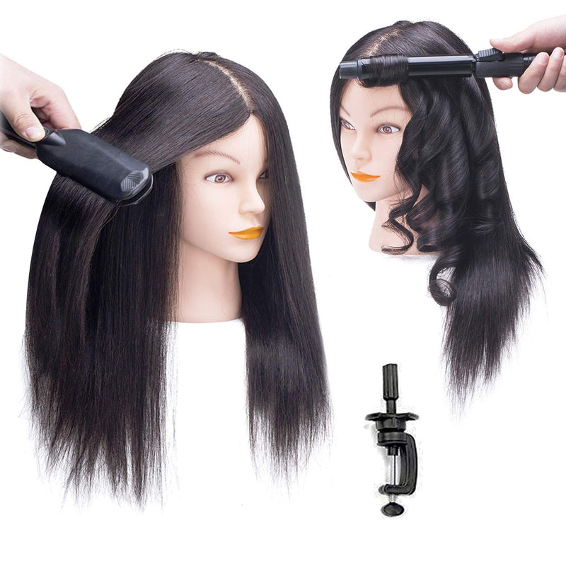 SOPHIRE 100% Real Hair Mannequin Head with Stand, Hairdressers' Practice Training Head and Cosmotology Doll Head for Hairstyling and Braid - Natural Black SOPHIRE