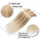 Highlighted Clip in Hair Extensions Ash Blonde & Bleach Blonde 12 Inch Remy Human Hair Skin Weft Clip ins Full Head 8pcs 18 Clips Soft Straight Hair for Women Party 8-24 inch Ombre 55g