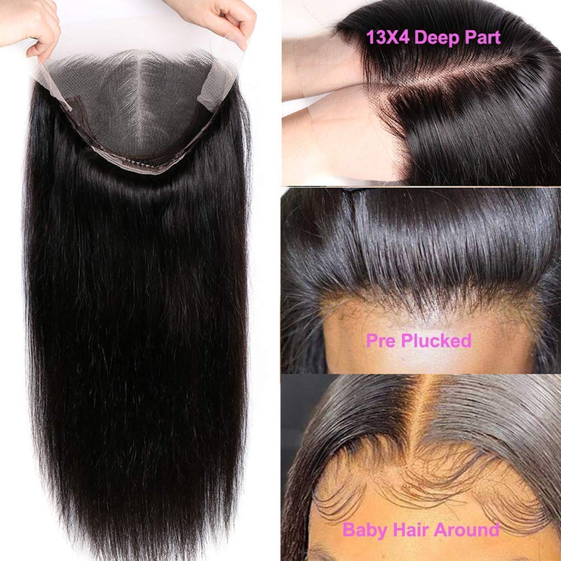unique beauty Straight Lace Front Wigs Human Hair 9A Brazilian Virgin Human Hair 13x4 Lace Frontal Wigs Human Hair 150% Density Pre Plucked with Baby Hair For Black Women Natural Color (28 inch) Generic