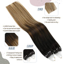 Ugeat Micro Loop Human Hair Extensions Silicone Micro Rings 20Inch Micro Links Human Hair Balayage Brown