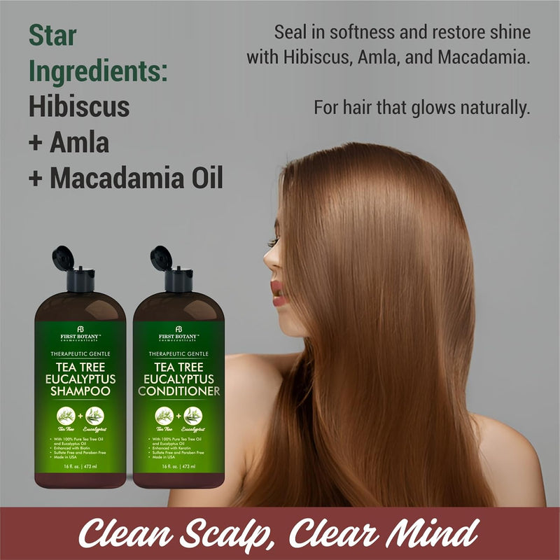 Tea Tree & Eucalyptus Shampoo and Conditioner Set – Clarifying & Scalp Care Formula with Activated Charcoal, Biotin & Keratin – Sulfate-Free, Made in USA - 16 fl oz x 2 Infinity Warehouse