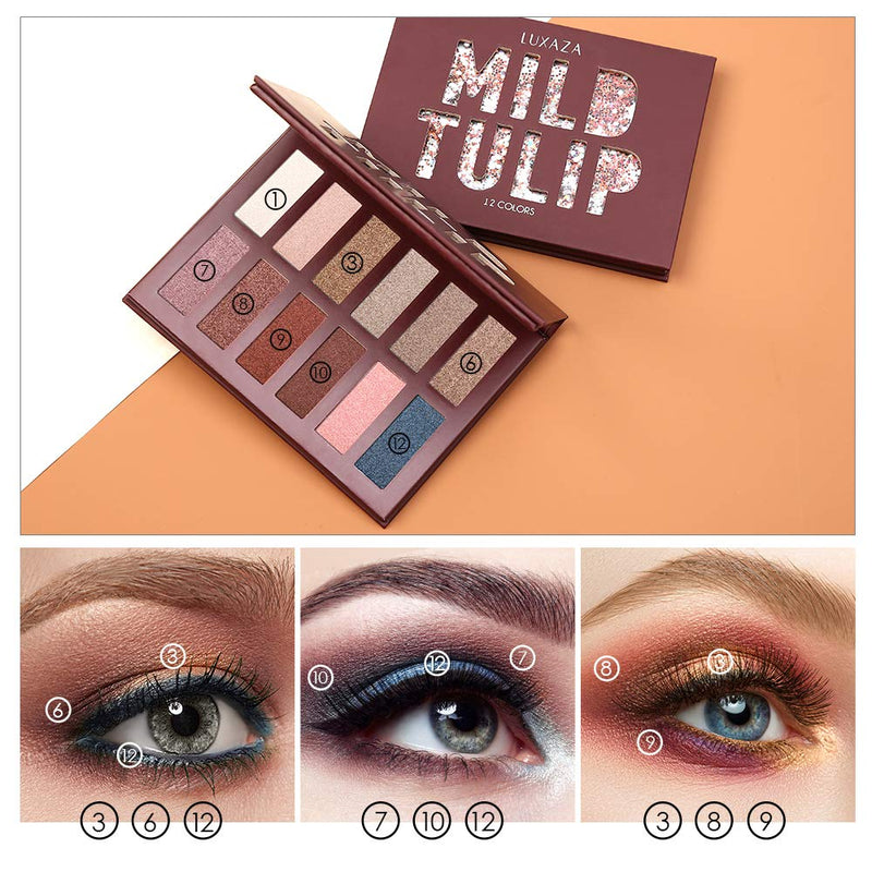 LUXAZA Neutral Nudes Makeup Eyeshadow Palette Brown Metallic, Warm Natural Bronze Copper Pearl Shimmer Satin Eye Shadow, Highly Pigmented Makeup Palette LUXAZA