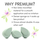 Green Tea Premium Quality Makeup Sponges, Soft Microfiber Blenders, 2 pack Dynec