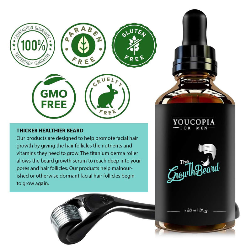 Beard Growth Kit, Natural Hair Growth Serum for Men with Patchy Facial Growth, Stimulate, Promote Hair Regrowth (2in1) YOUCOPIA