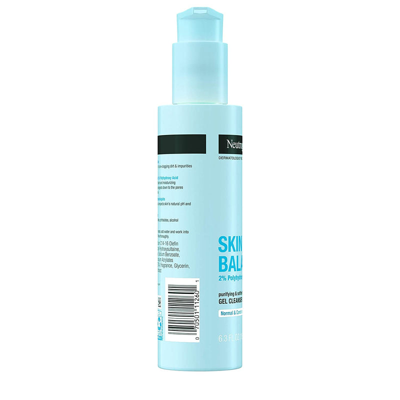 Neutrogena Skin Balancing Purifying Gel Cleanser with 2% Polyhydroxy Acid (PHA), Softening Face Wash for Normal & Combo Skin, Paraben-Free, Soap-Free, Sulfate-Free, 6.3 oz Neutrogena Store
