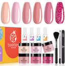 Beetles Dip Powder Nail Kit- 6 Colors Popular Nude Pink Glitters Nail Dipping Powder Set with Base Top Coat Activator Brush Saver for DIY Nail Art Salon Manicure Gifts for Girls beetles Gel Polish