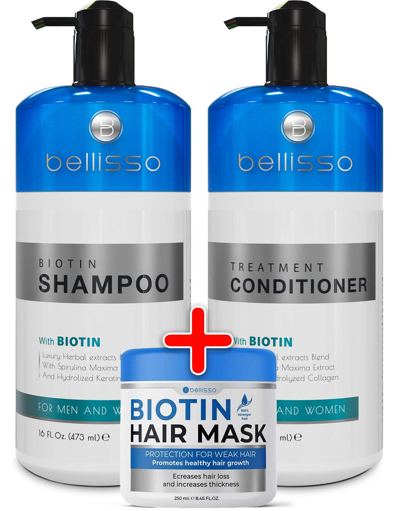 Biotin Shampoo and Conditioner and Hair Mask for Hair Growth - Thickening Anti Hair Loss Shampoo Treatment - Regrowth Shampoo & Conditioner & Hair Mask for Dry Normal Oily & Color Treated Hair BELLISSO