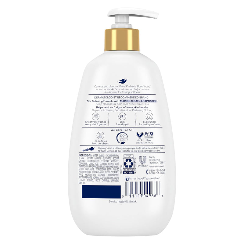 Dove Prebiotic Boost Hand Wash Gentle Detox 4 Count for Lasting Softness, with Marine Algae & Adaptogen, 12 oz Infinity Warehouse