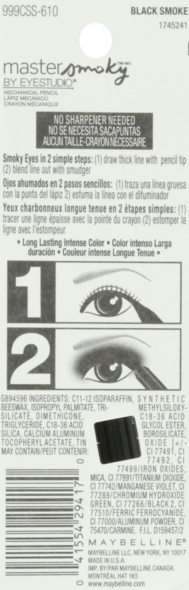 Maybelline New York Eye Studio Master Smoky Shadow Pencil, Black Smoke, 0.018 Ounce Maybelline New York