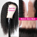 UNice Hair 5x5 HD Lace Closure Wig Human Hair for Black Women, 10A Brazilian Virgin Hair Jerry Curly Transparent Lace Closure Wigs Pre Plucked with Baby Hair 180% Density 24 inch UNICE Store