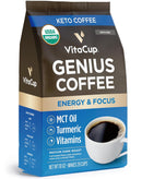 VitaCup Genius Ground Keto Coffee w/Turmeric, MCT Oil, B Vitamins, D3, Ground Coffee Medium Dark Roast, Bold & Smooth, 100% Arabica Coffee Grounds, 11 oz Infinity Warehouse