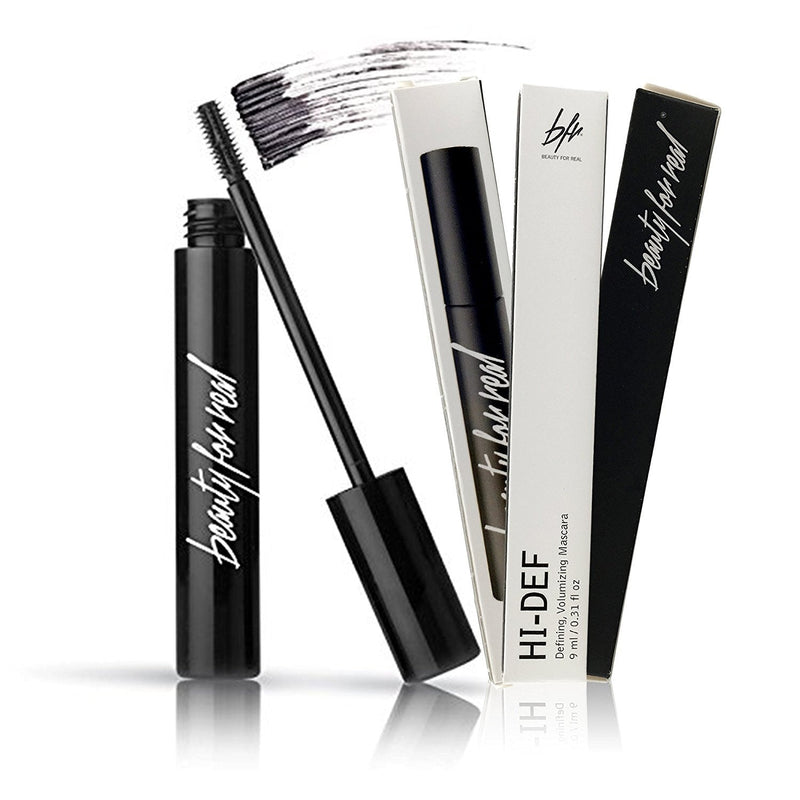 Beauty for Real Hi-Def Mascara, Just Black - Defining & Volumizing Lash Definer, Curls Lashes - Humidity & Smudge Proof - Micro Brush Ensures Versatile Application - 0.31 fl oz Beauty For Real
