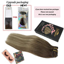 GOO GOO 120g Hair Extensions Clip in Human Hair Walnut Brown to Ash Brown and Bleach Blonde Remy Human Hair Extensions Clip in Natural Hair Straight 7pcs 22 Inch GOO GOO