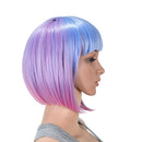 SWACC 10 Inch Blue Pink Ombre Multi-Colored Short Straight Bob Wig with Bangs Synthetic Colorful Cosplay Daily Party Flapper Wig for Women and Kids with Wig Cap SWACC
