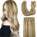GOO GOO Blonde Hair Extensions 14 Inch 120g Light Blonde Highlighted Golden Blonde 7pcs Clip in Hair Extensions Human Hair Straight Remy Human Hair Extensions for Women GOO GOO