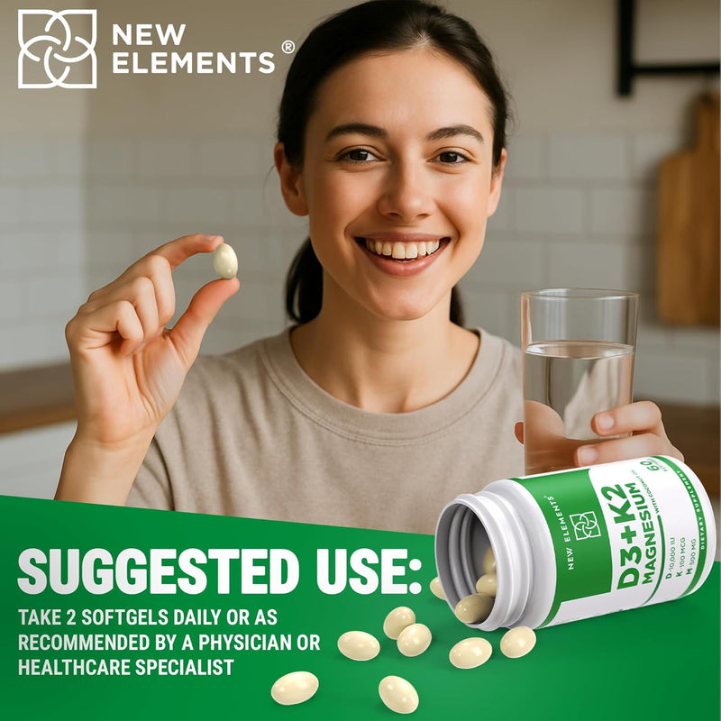 Vitamin D3 K2 10,000 IU with Magnesium Glycinate 500mg - Bone Health, Immune Support, Energy & Mood - Non-GMO, Gluten-Free, Sugar-Free Softgels for Women & Men (60 softgels) Infinity Warehouse