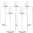 Youngever 5 Pack 16 Ounce Plastic Pump Bottles, Refillable Square Plastic Pump Bottles for Dispensing Lotions, Shampoos and More (Clear) Youngever