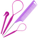 Hair Tail Tools, TsMADDTs 4Pack Hair Loop Tool Set with 2Pcs French Braid Tool Loop 1Pcs Elastic Hair Rubber Bands Remover Cutter 1Pcs Rat Tail Comb Metal Pin Tail Braiding Comb for Hair Styling, Purple TsMADDTs Store