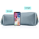 Large Vegan Leather Makeup Bag Zipper Pouch Travel Cosmetic Organizer for Women and Girls (Large, Greyish Blue) Narwey