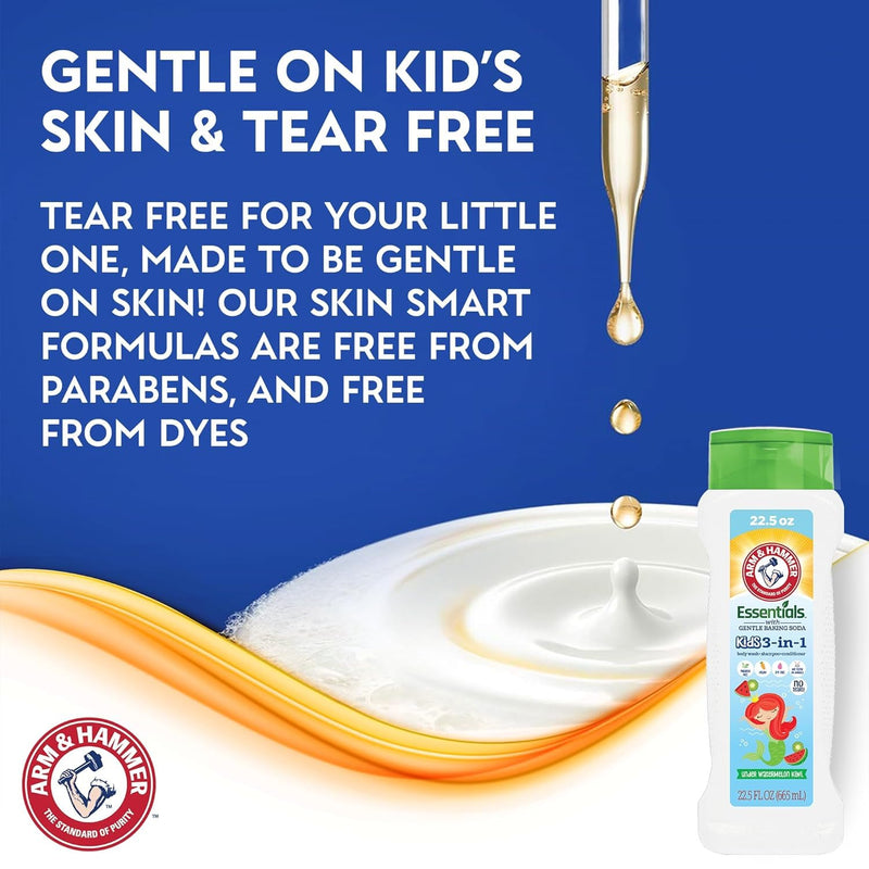 Arm & Hammer 6 Pack Essentials Kids Body Wash - 3-in-1 Watermelon Kiwi 22.5oz - Non Toxic Kids Shampoo and Body Wash And Conditioner Infinity Warehouse