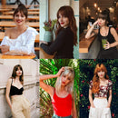 LEEONS Bangs Clip in Synthetic Hair Extensions Front Neat Bang Fringe One Piece 6" Short Straight Hairpiece for Women Light Brown(12H22