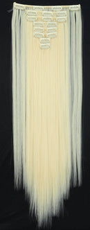S-noilite 23" Long Straight Curly Pale Blonde 8 Pieces Clip in on Hair Extensions Full Head Set Thick Hairpiece Synthetic Hair Extensions for Girl Lady Women USA Local Post S-noilite