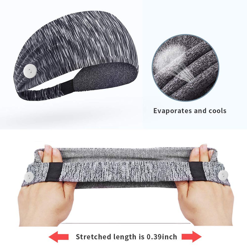 Yoga Sports Headband with Button Anti-Strap, Wide Hair Bandana to Protect Ears for Nurses Doctors and Everyone, Vintage Elastic Hair Accessories (Gray) LOBKIN