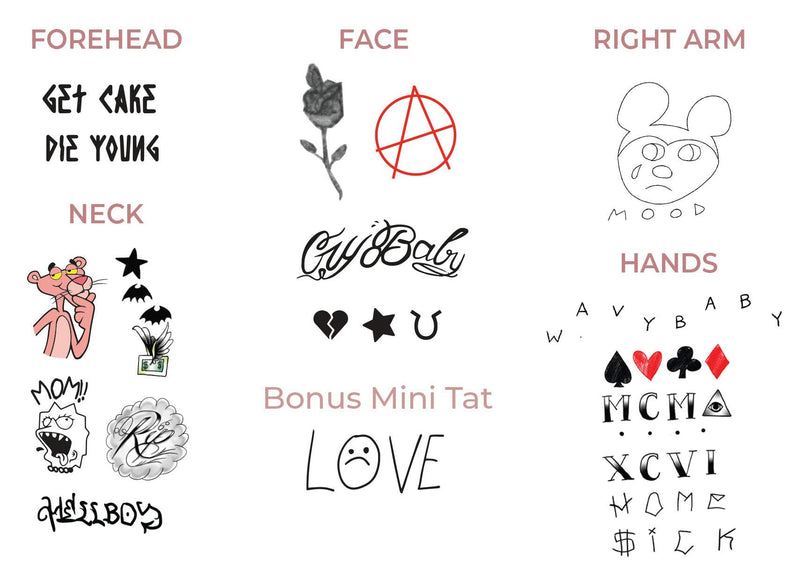 Fashion Tats Lil Peep Temporary Tattoos | Includes Face, Neck & Hands | REALISTIC  | Skin Safe | MADE IN THE USA| Removable Fashiontats