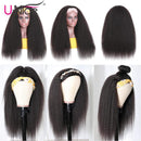 UNice Hair 10A Kinky Straght Half Wig Human Hair for Black Women,100% Unprocessed Brazilian Virgin Hair Glueless 3/4 Half Wig Wear and Go 150% Density Natural Color 16inch UNICE Store