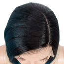 DÉBUT Lace Front Wigs for Black Women Bob Wigs for White Women Synthetic Hair 9.5" 120g Natural Straight Swiss Lace Heat Resistant Fibers Half Hand Tied (Simulated Scalp 9.5", 1B) DÉBUT
