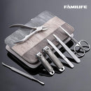 FAMILIFE Manicure Set, 7 in 1 Professional L14 Manicure Pedicure Set Stainless Steel Nail Clipper Set with Noble Portable Gray Travel Case Gift for Women Men FAMILIFE
