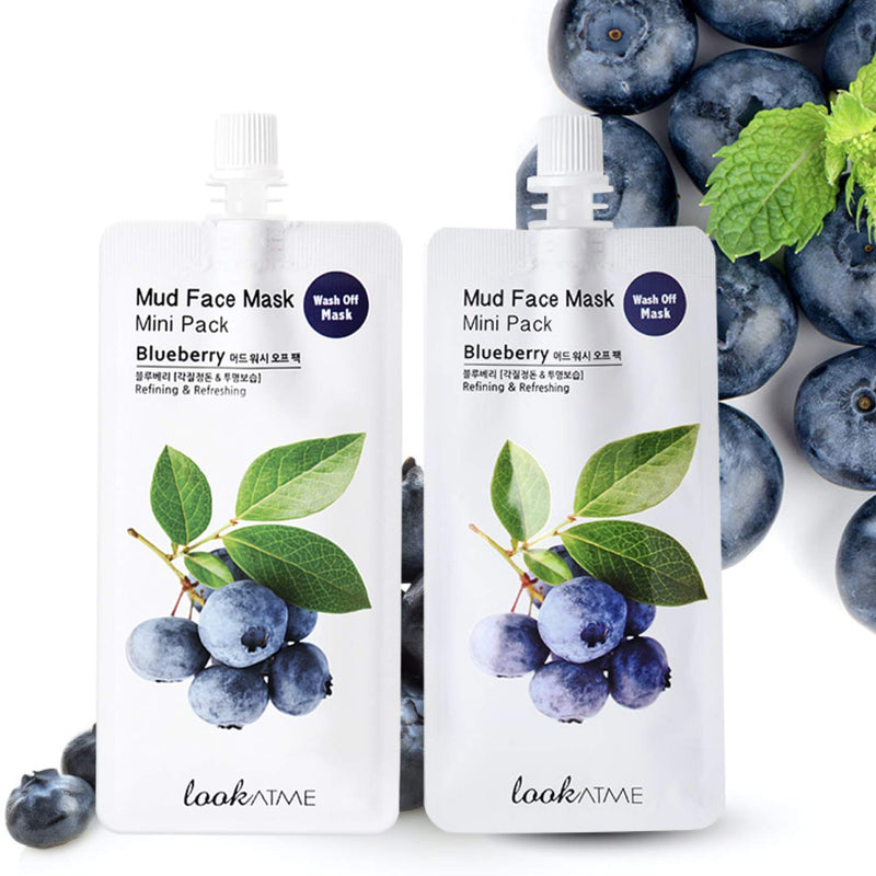 Look At Me Mud Mask Minis (2-Pack) Blueberry, Korean Beauty Face Mask with Kaolin and Bentonite Clay, Korean Skin Care - Pore Minimizer Brightening Mask, Hydrating Facial Mask (Up to 4 Uses Per Pack) LOOKATME